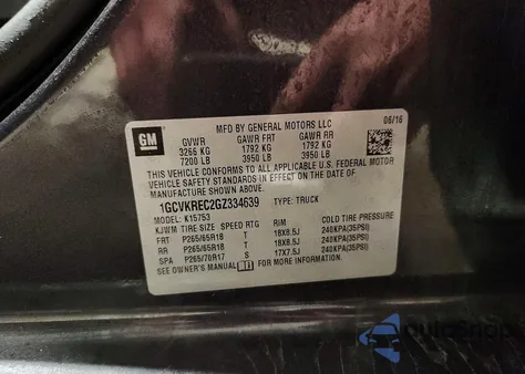 2016 Chevrolet Silverado K1500 Lt z USA, uszkodzony, nr VIN 1GCVKREC2GZ334639